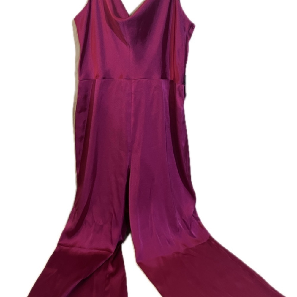Express Silky Fuchsia Wide Leg High waist Jumpsuit W/Silky Belt Women’s M - Picture 2 of 2